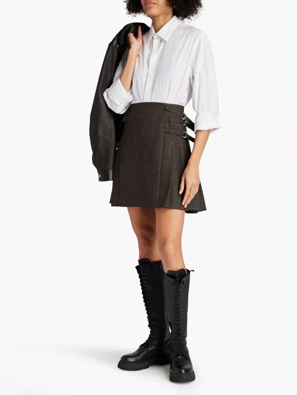 Sandro Yolanda Pleated Houndstooth Tweed Mini Skirt NWT Size XS Preppy Parisian - Picture 2 of 15